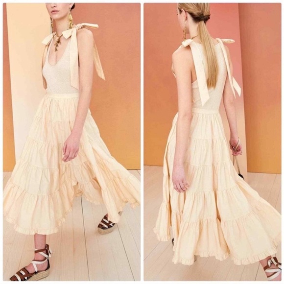 Ulla Johnson Hope Tiered Midi Dress in Oatmeal Size M